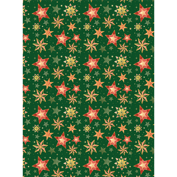 Red & Gold Stars on Green Wrap & Tags